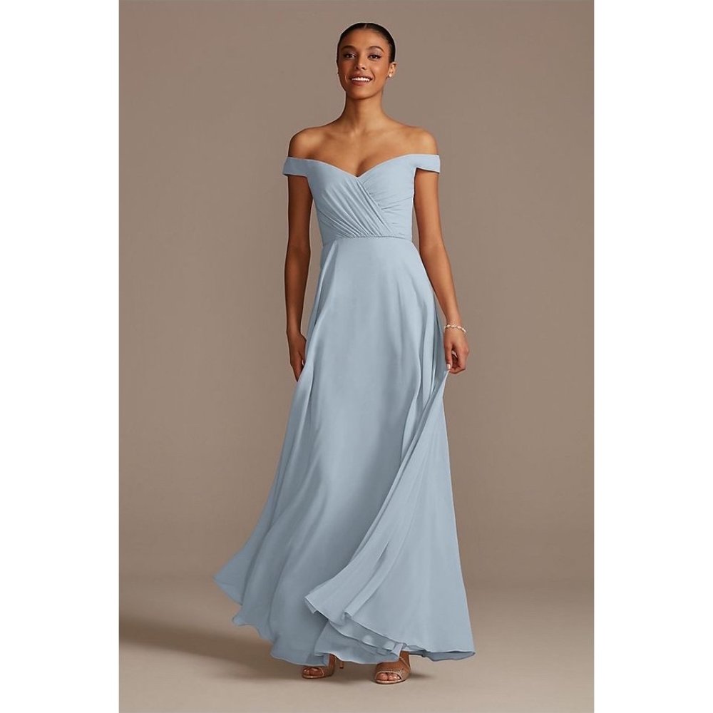 DAVID'S BRIDAL off the shoulder full skirt bridesmaid dress STYLE# F20227